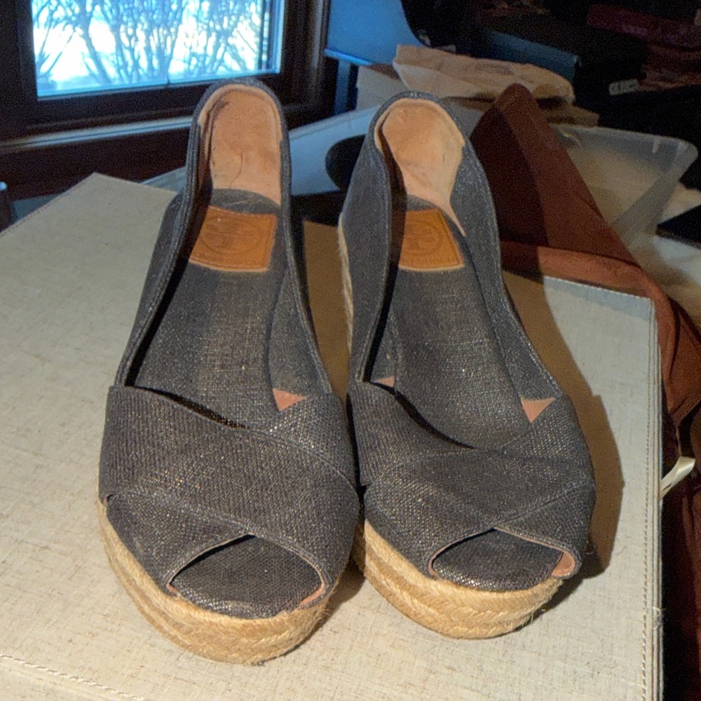 Tory Burch Black Espadrille Wedges